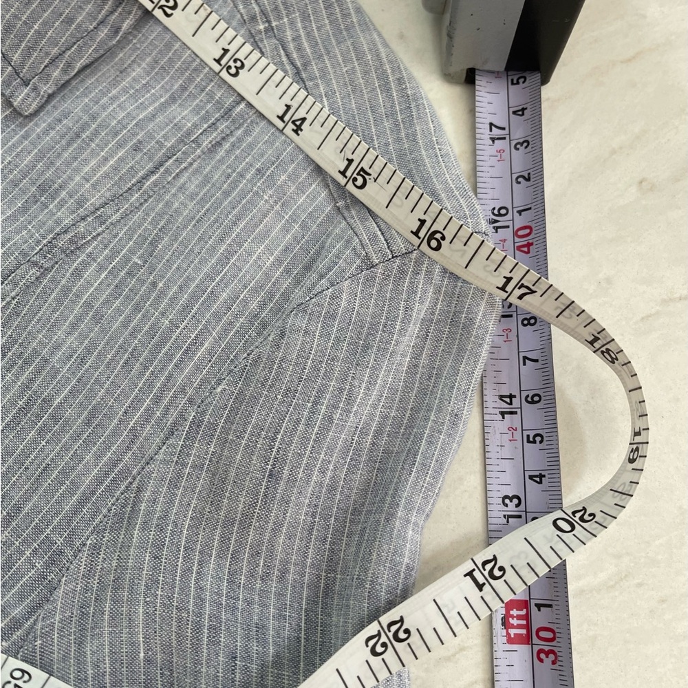 MAX MARA WEEKEND Women's Linen Blue/White Pinstripe Short Sleeve Shirt, Size 4-6 - Picture 8 of 14